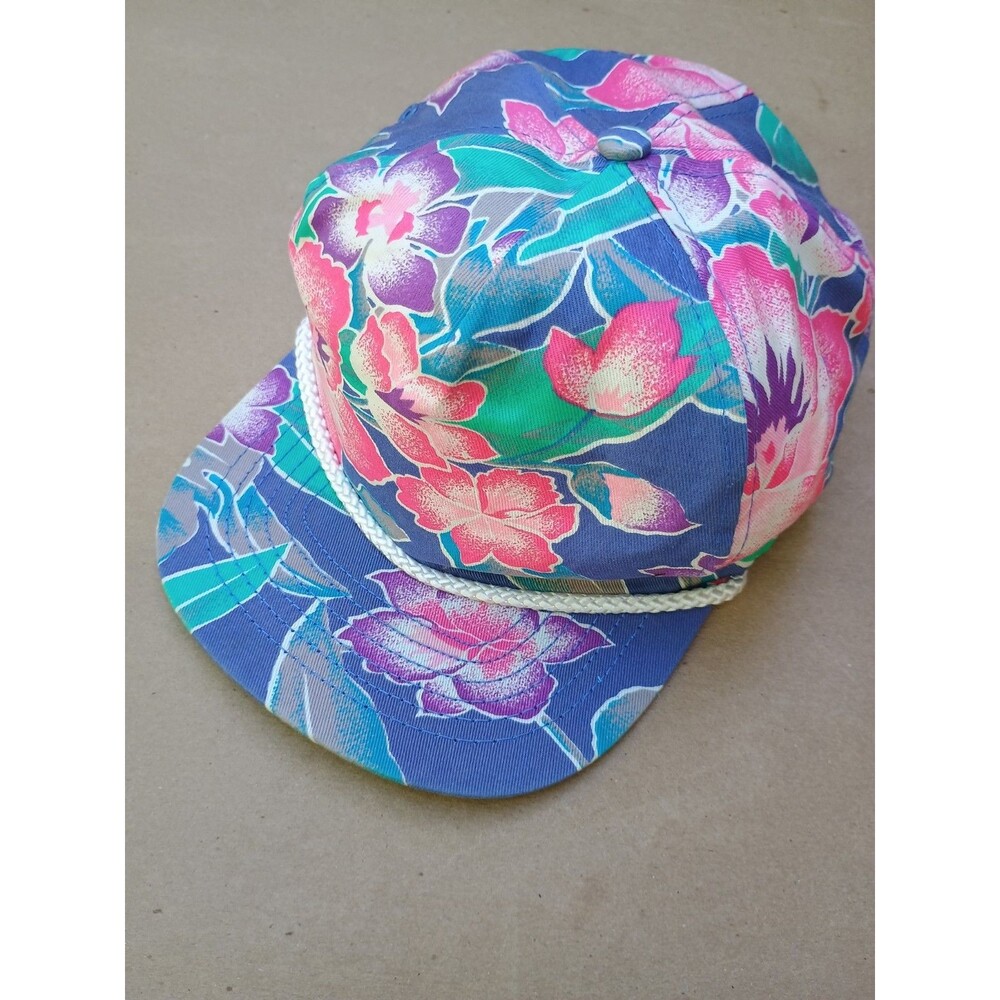 Vintage San Sun Floral Hawaiian Tropical Rope Brim Snapback Hat Cap